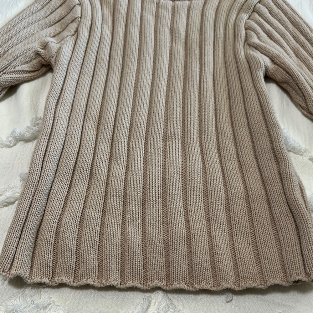 Beige Ribbed Knit Sweater - Picture 2 of 11